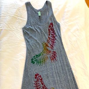 Jersey maxi heather grey dress w print (M)